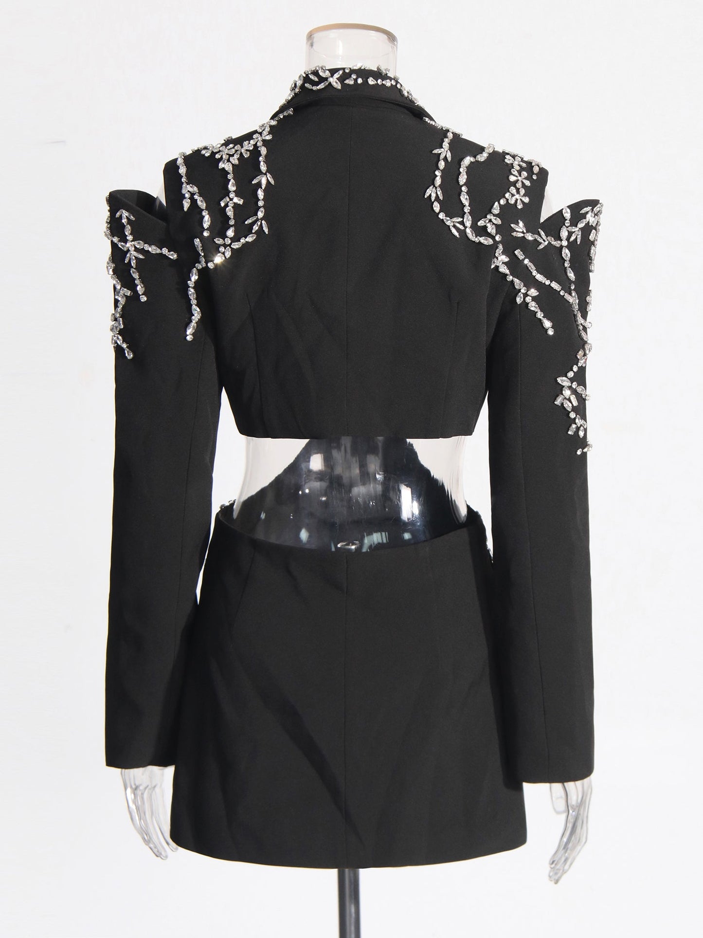 Black Hollow - Out Blazer with Rhinestone Embellishments - SISPELL