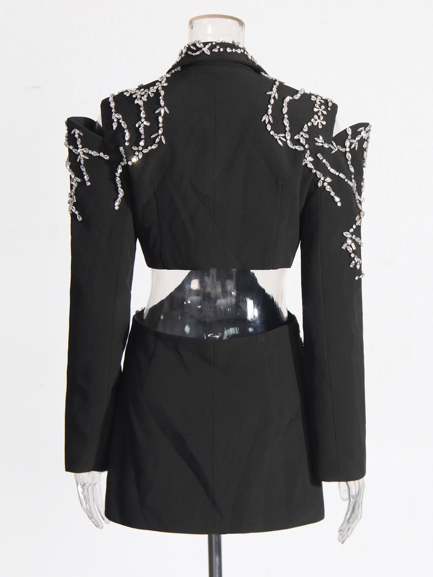 Black Hollow - Out Blazer with Rhinestone Embellishments - SISPELL
