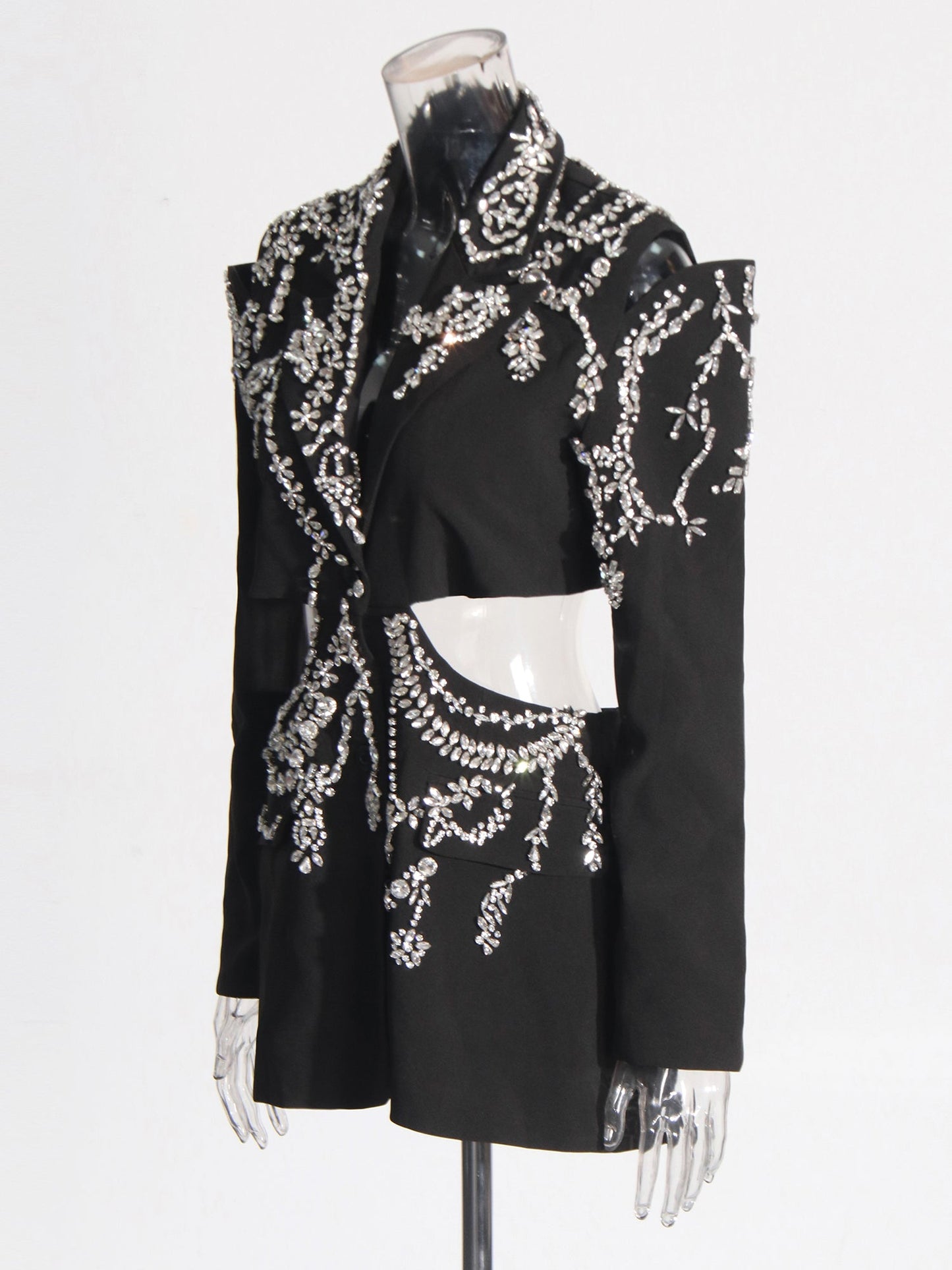 Black Hollow - Out Blazer with Rhinestone Embellishments - SISPELL