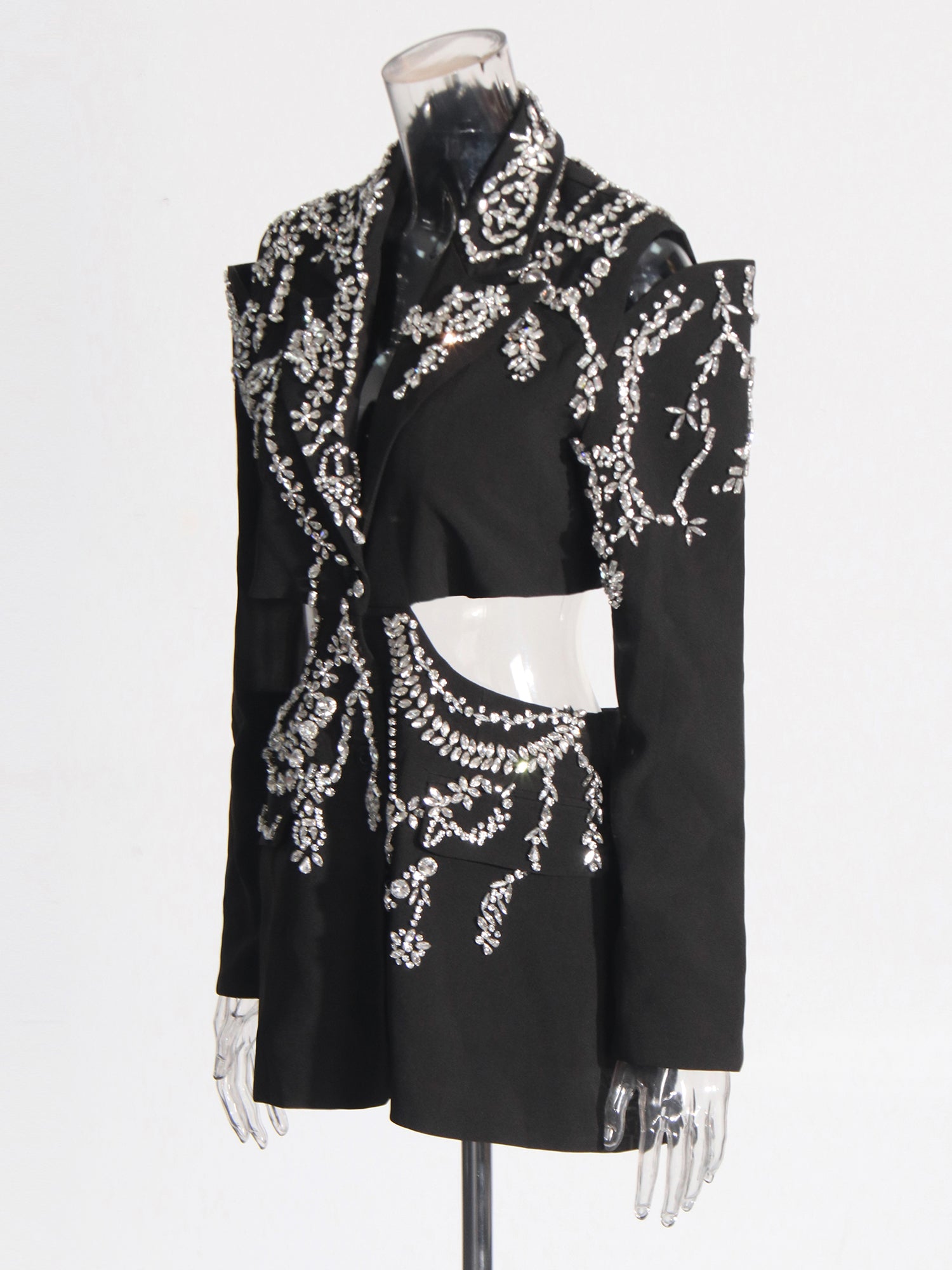 Black Hollow - Out Blazer with Rhinestone Embellishments - SISPELL