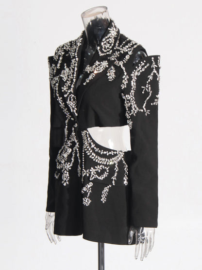 Black Hollow - Out Blazer with Rhinestone Embellishments - SISPELL