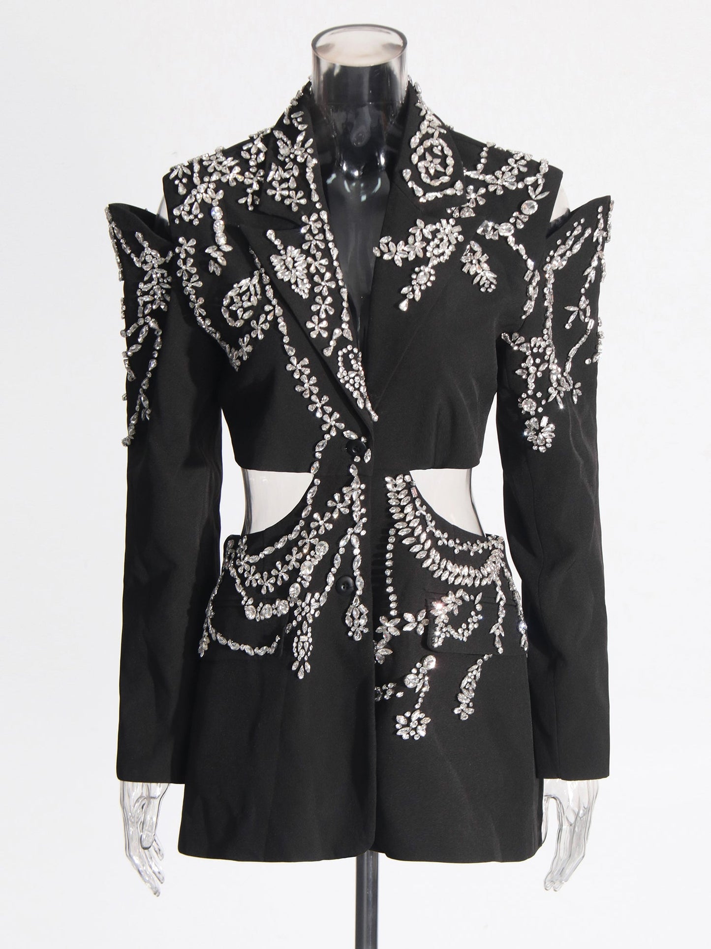 Black Hollow - Out Blazer with Rhinestone Embellishments - SISPELL