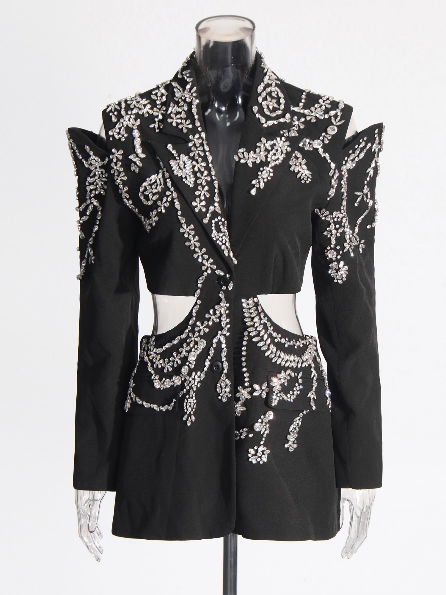 Black Hollow - Out Blazer with Rhinestone Embellishments - SISPELL
