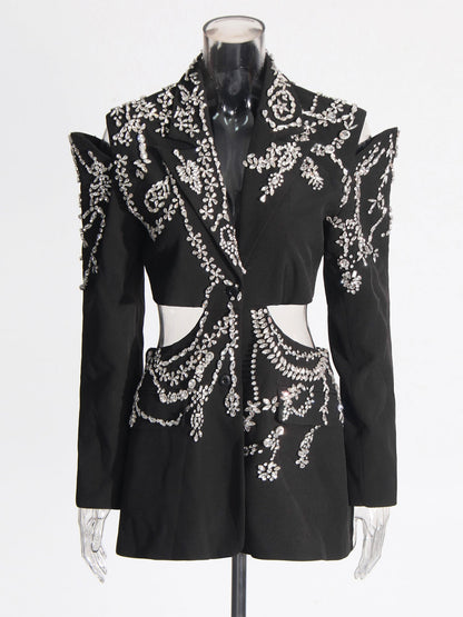 Black Hollow - Out Blazer with Rhinestone Embellishments - SISPELL