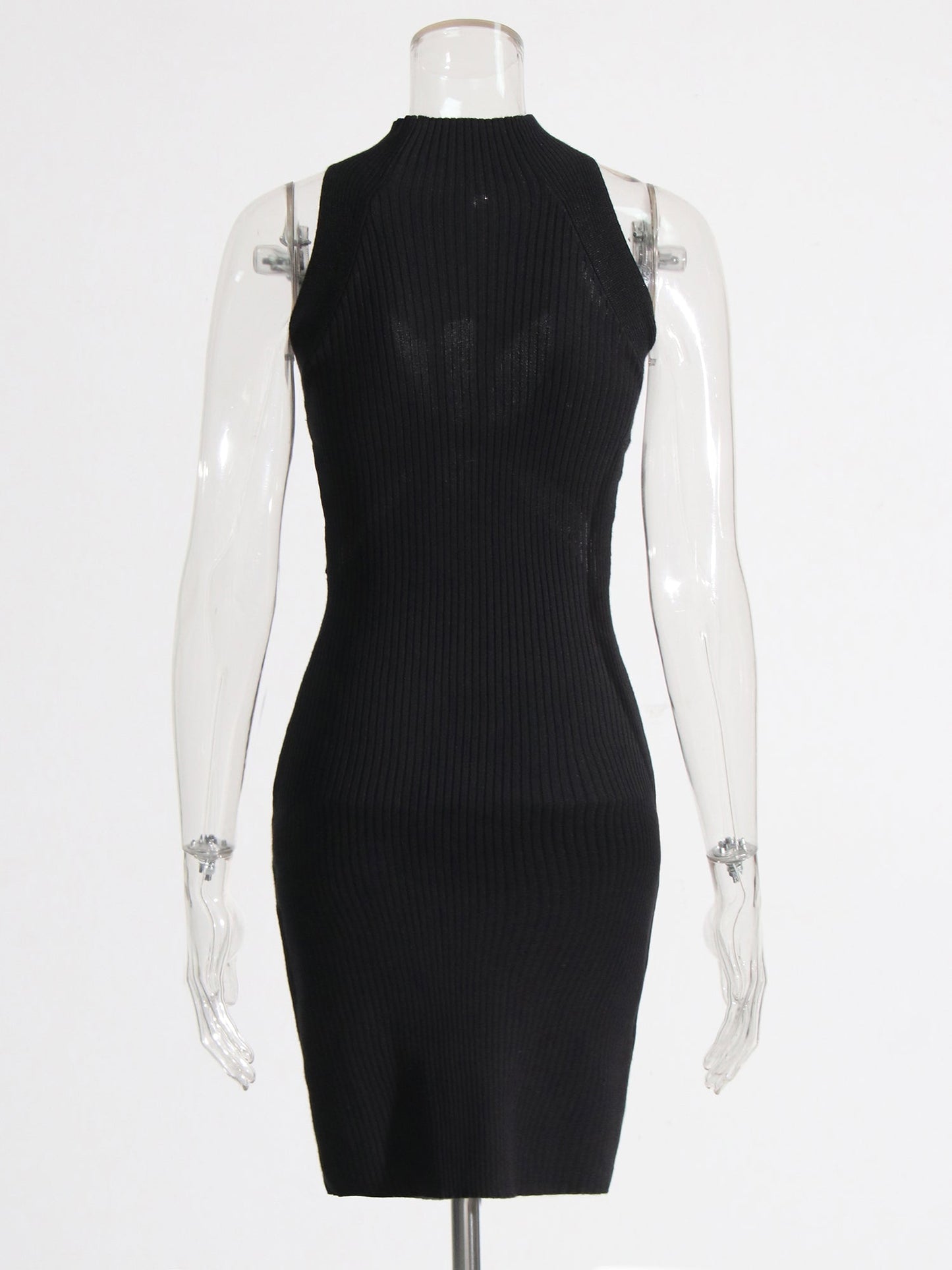 Black Knit Cutout Knot Bodycon Mini Dress - SISPELL