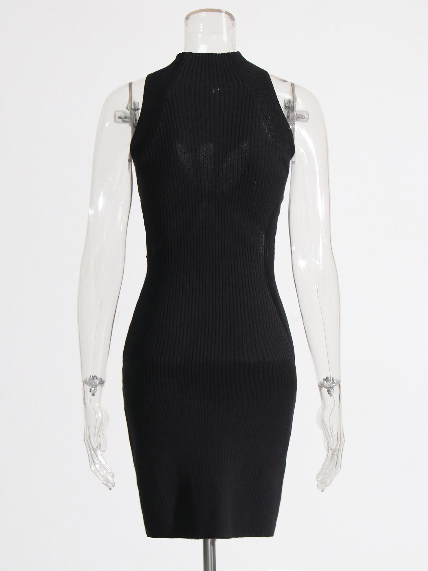 Black Knit Cutout Knot Bodycon Mini Dress - SISPELL