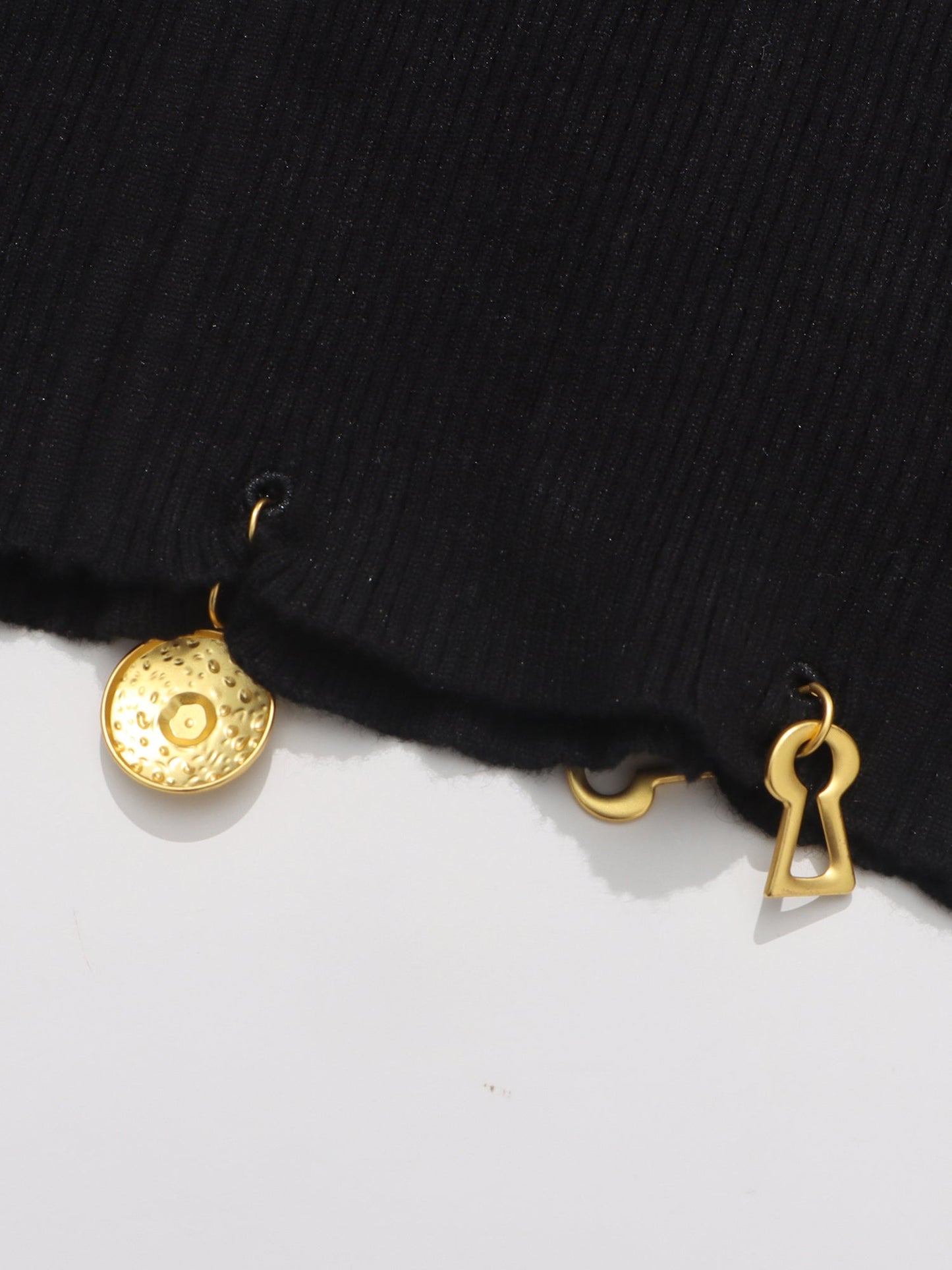 Black Knit Set with Gold Charm & Half - Zip Detailing - SISPELL