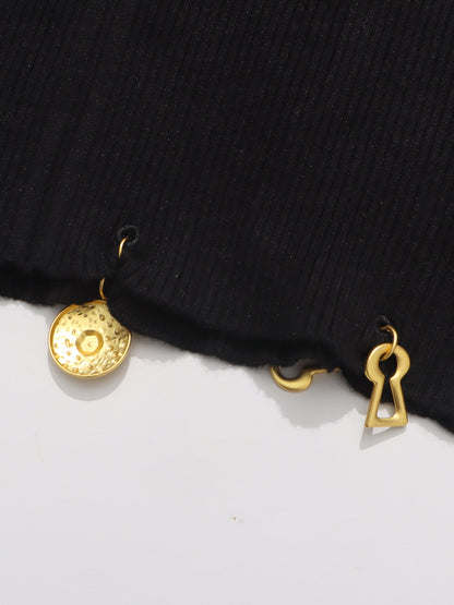 Black Knit Set with Gold Charm & Half - Zip Detailing - SISPELL