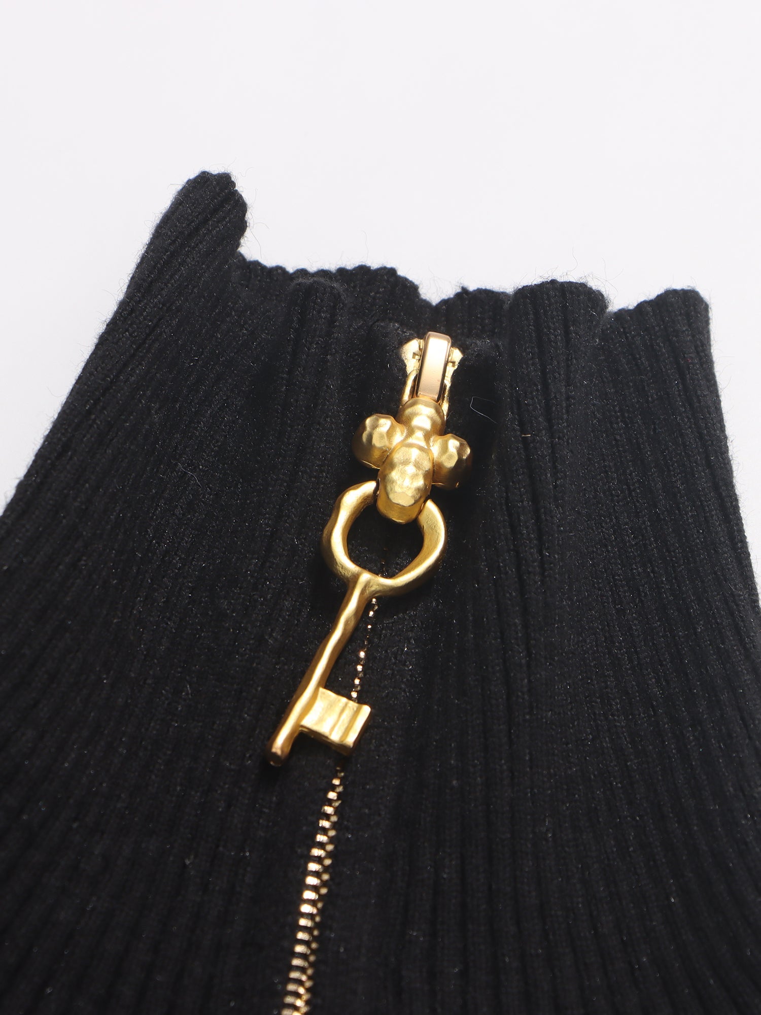 Black Knit Set with Gold Charm & Half - Zip Detailing - SISPELL