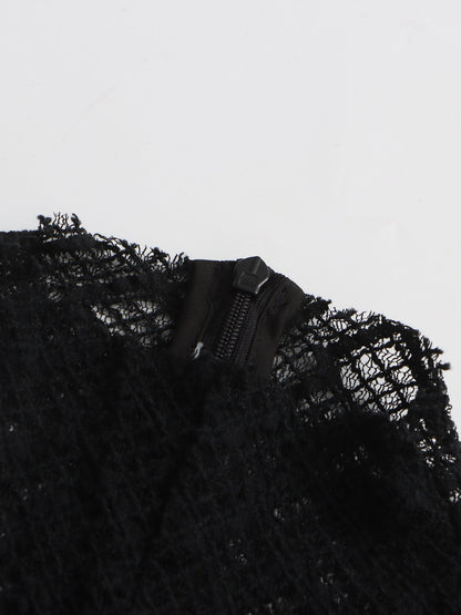 Black Lace Sleeveless Maxi Dress with Mock Neck - SISPELL