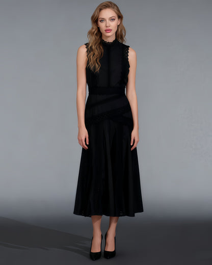 Black Lace Sleeveless Midi Dress - SISPELL