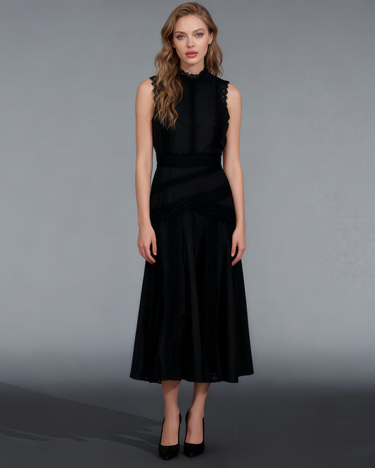 Black Lace Sleeveless Midi Dress - SISPELL