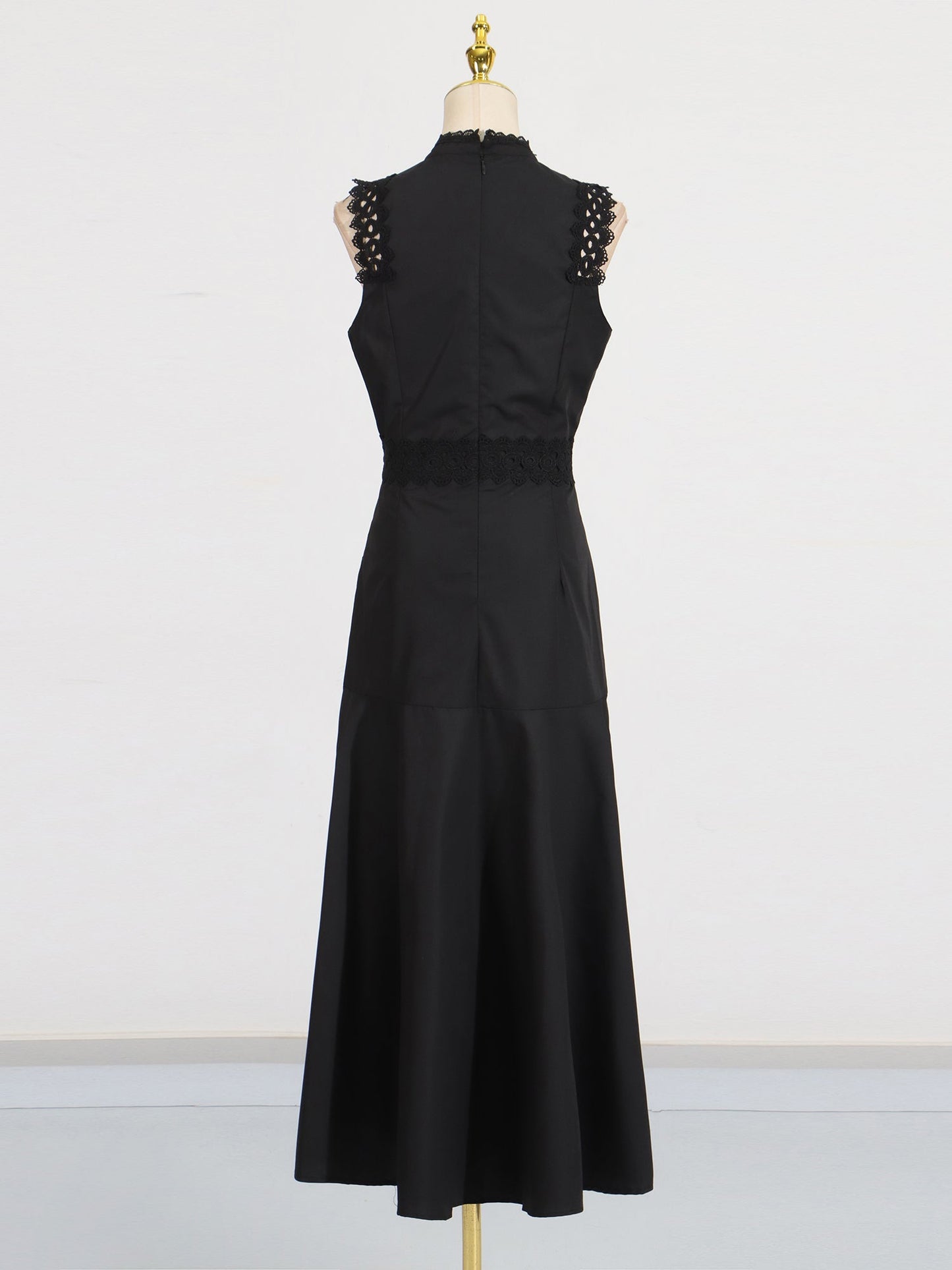 Black Lace Sleeveless Midi Dress - SISPELL