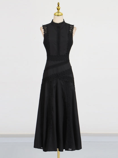 Black Lace Sleeveless Midi Dress - SISPELL