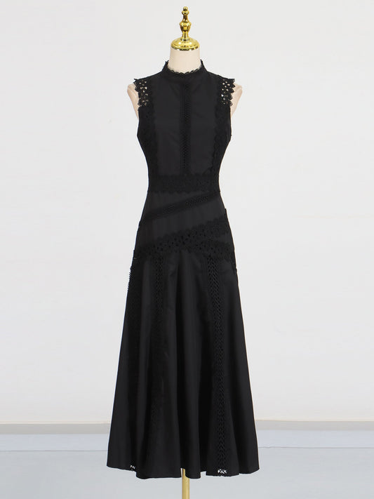 Black Lace Sleeveless Midi Dress - SISPELL