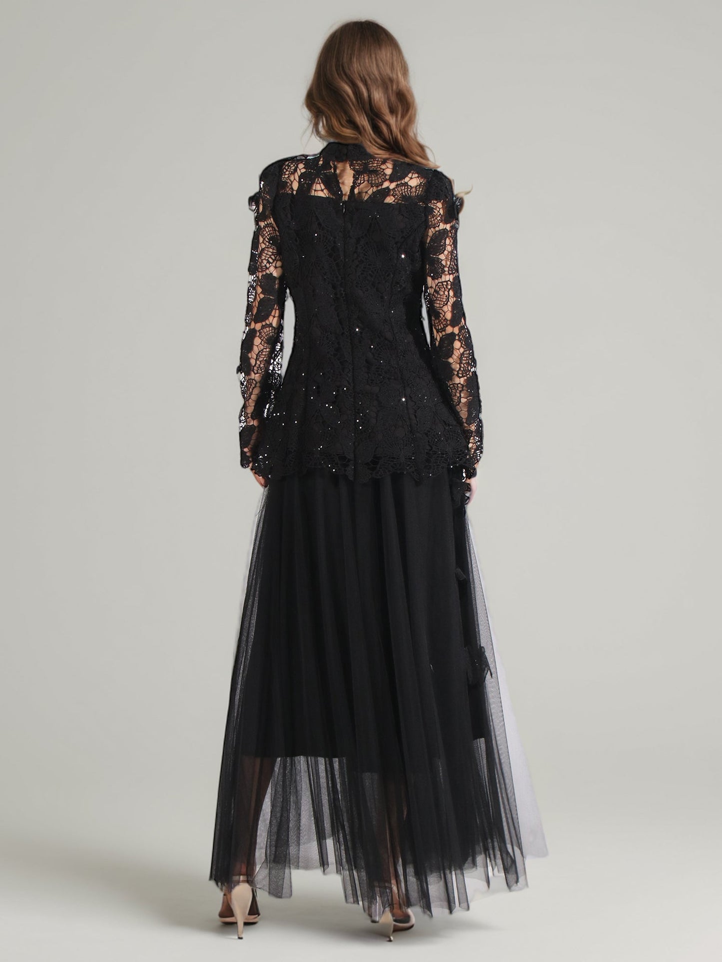 Black Lace Top & Tulle Skirt Two - Piece Set - SISPELL