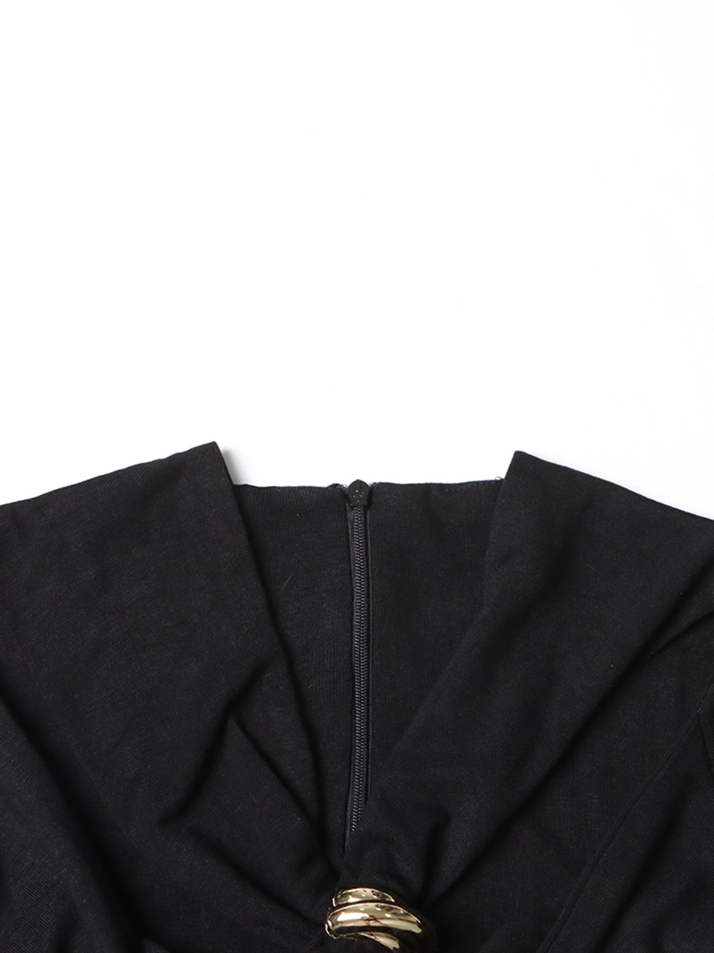 Black Long Sleeve Top with Gold Ring & Cutout - SISPELL