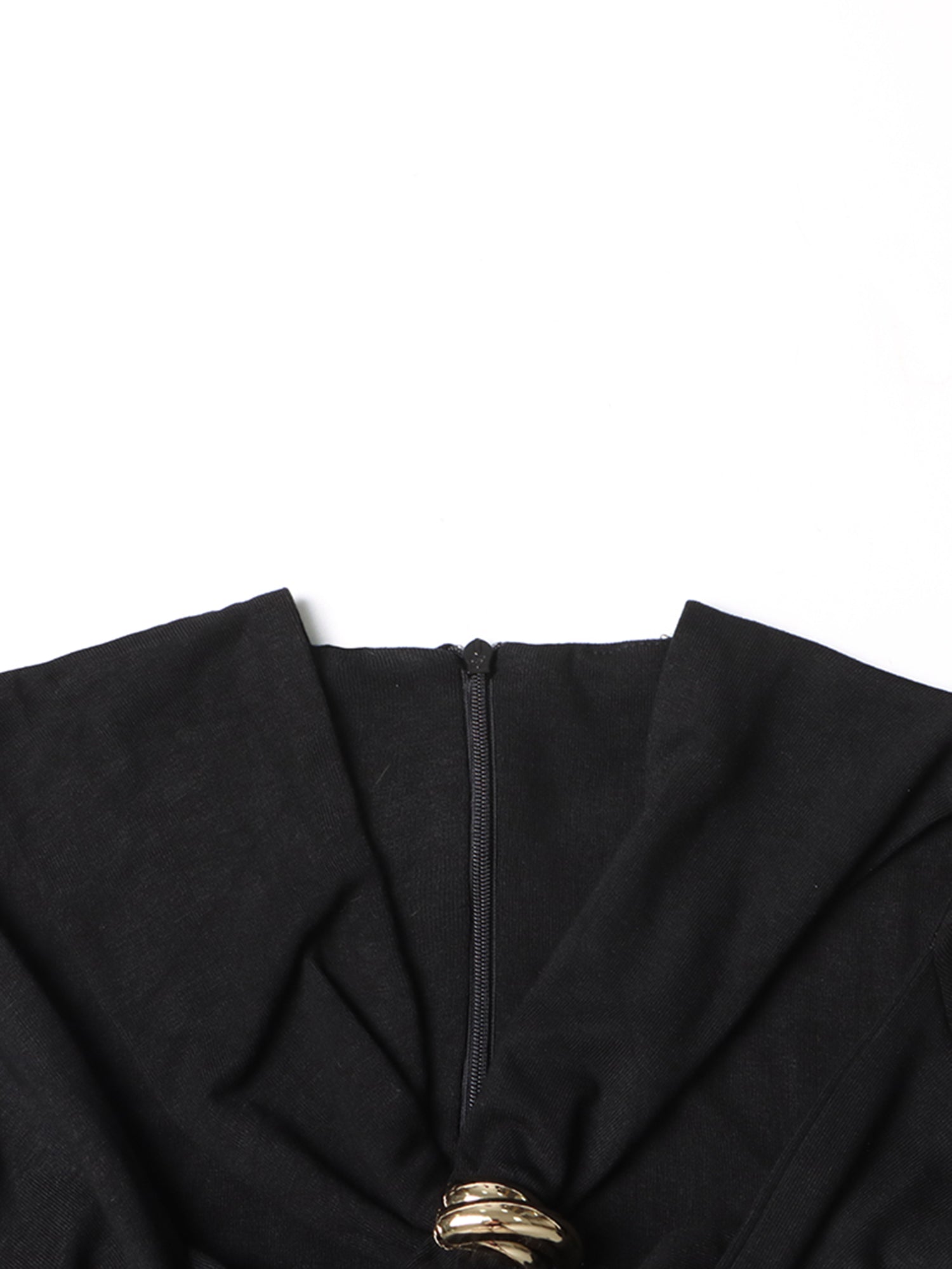 Black Long Sleeve Top with Gold Ring & Cutout - SISPELL