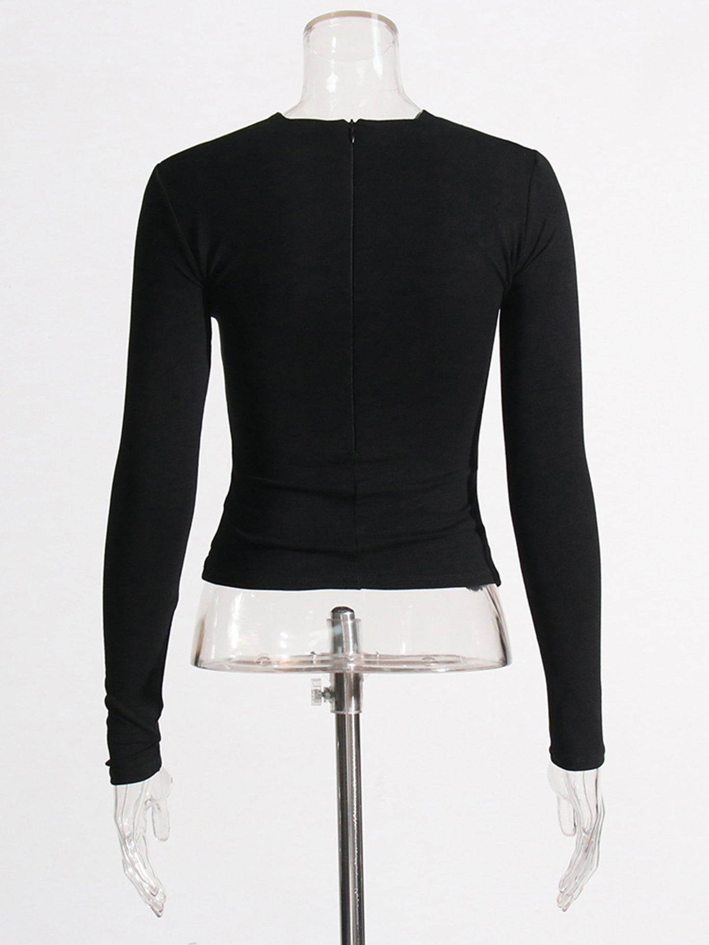 Black Long Sleeve Top with Gold Ring & Cutout - SISPELL