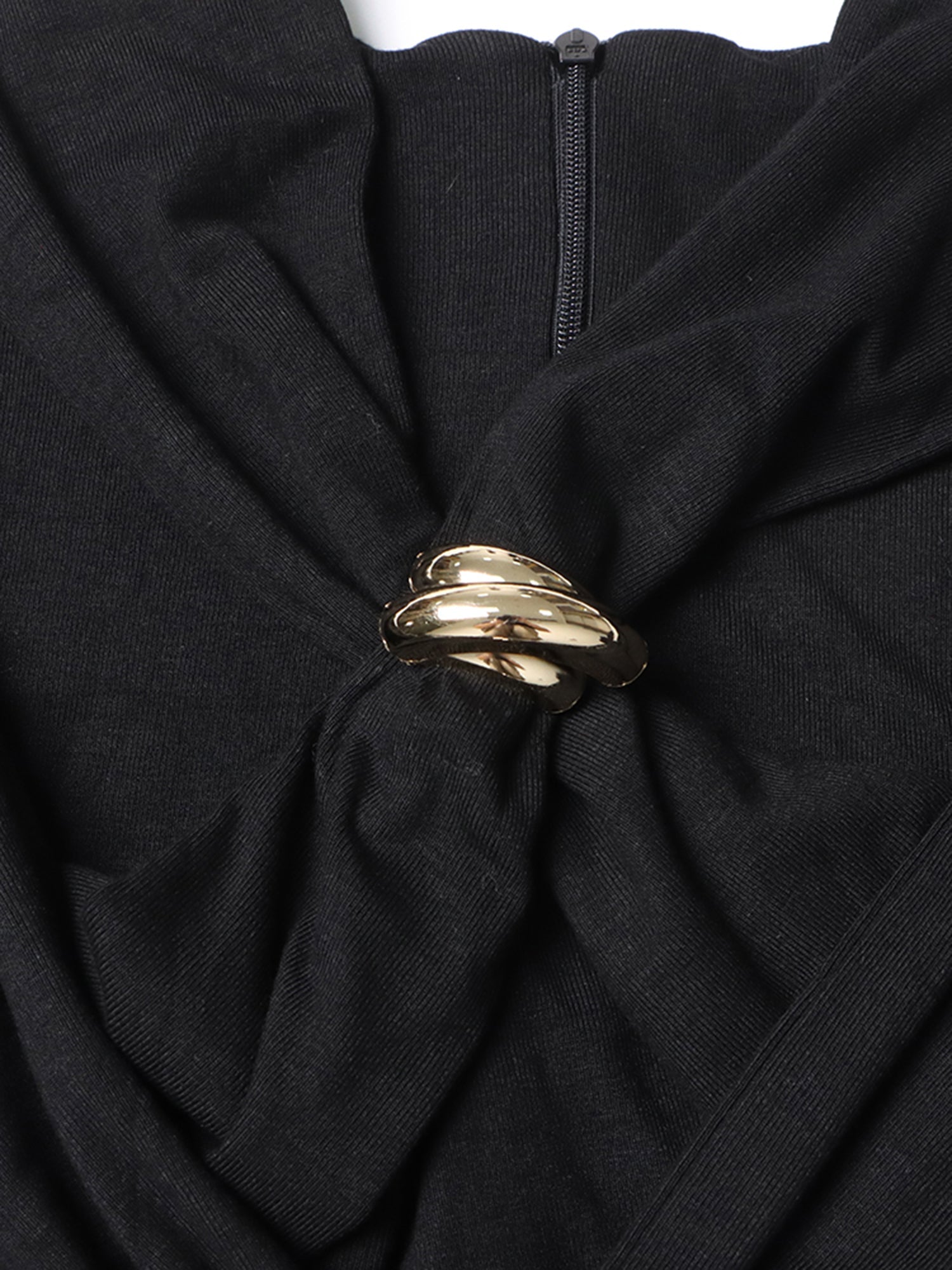 Black Long Sleeve Top with Gold Ring & Cutout - SISPELL