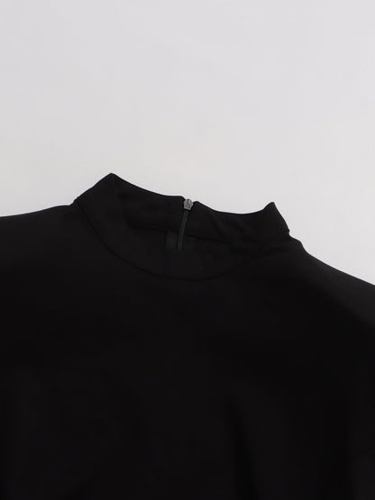 Black Maxi Dress with Gold Zipper & High Neck Detail - SISPELL