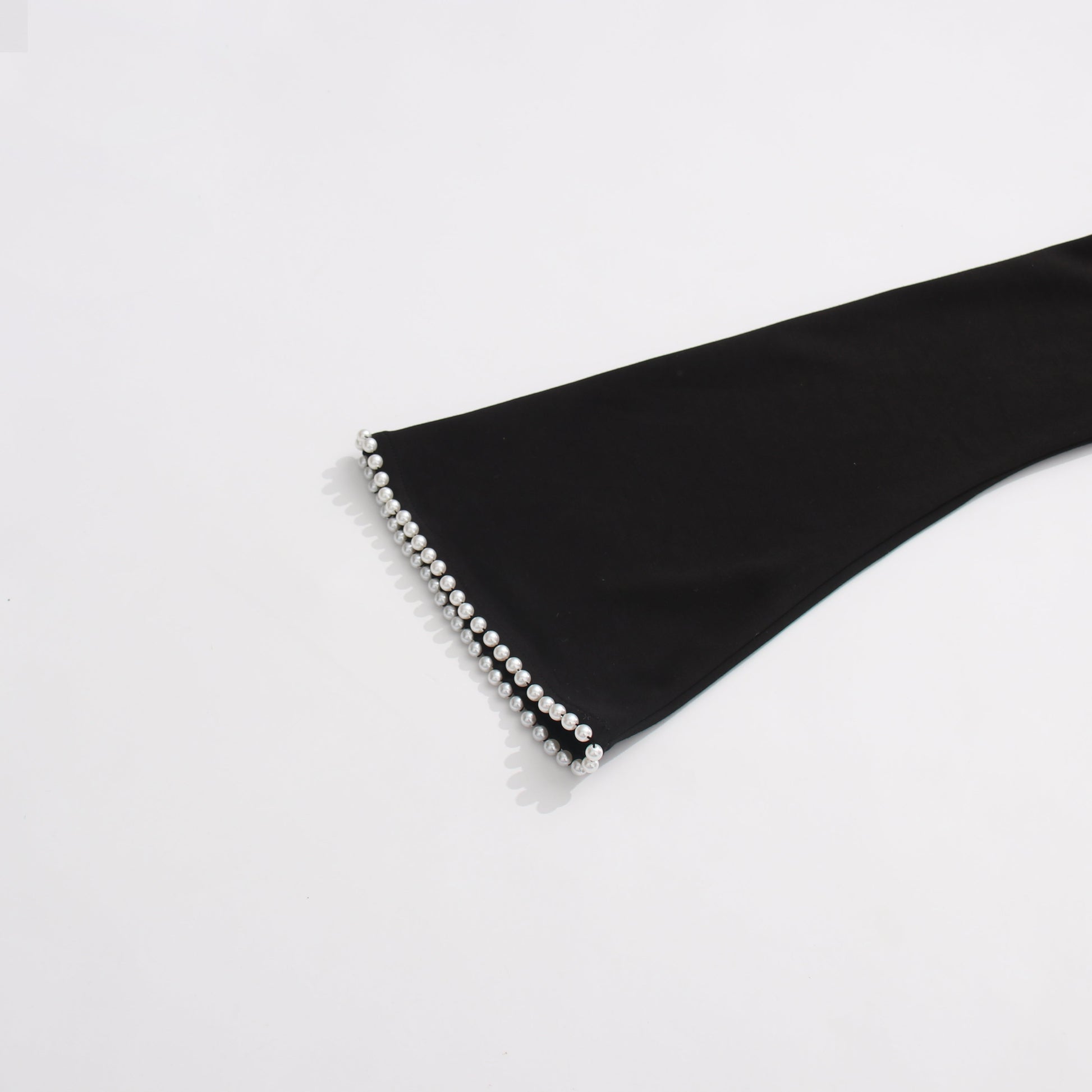 Black Maxi Dress with Pearl - Trimmed Cape Sleeves - SISPELL