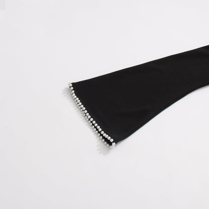 Black Maxi Dress with Pearl - Trimmed Cape Sleeves - SISPELL