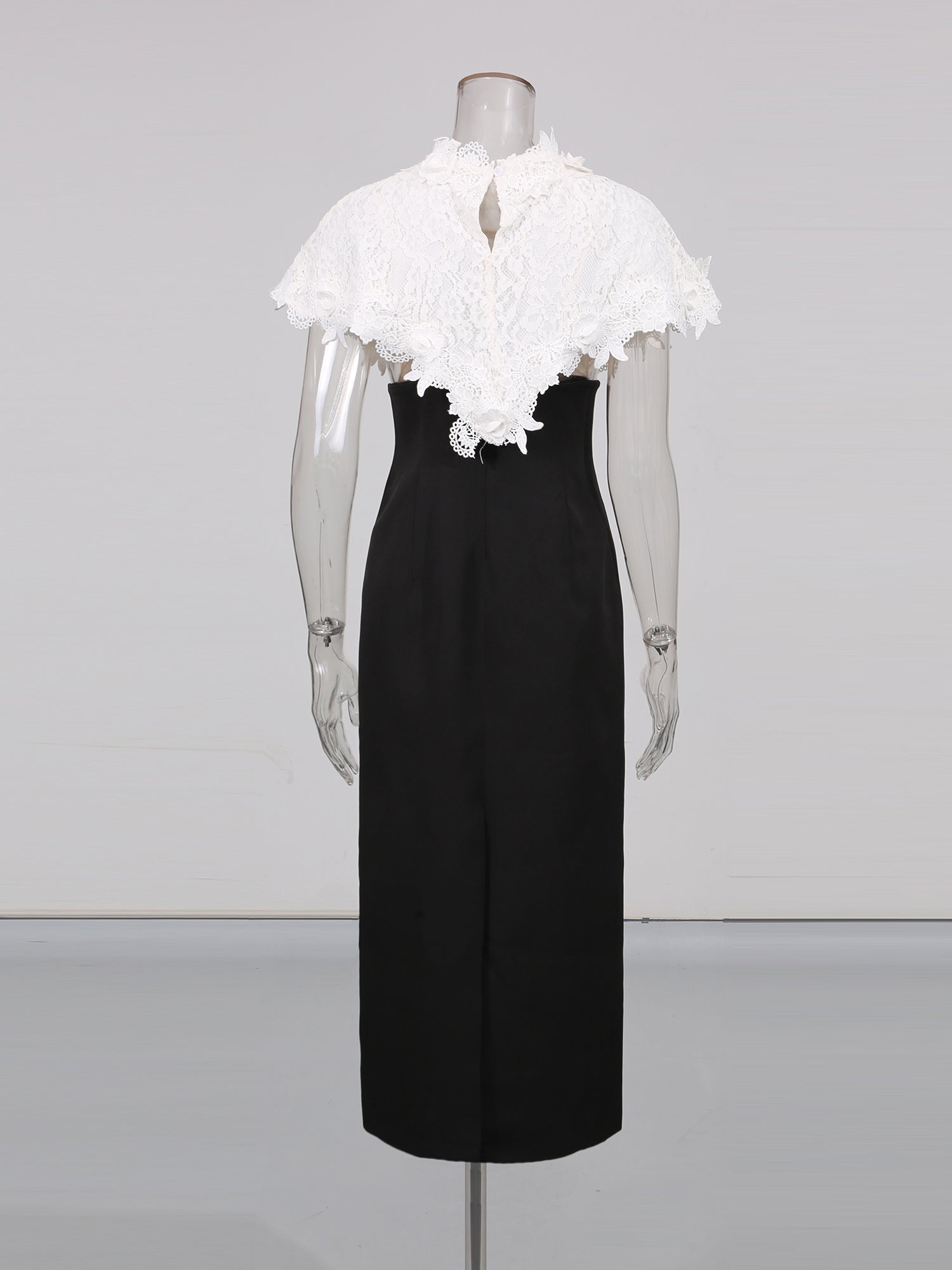 Black Midi Dress with White Lace Capelet Set - SISPELL