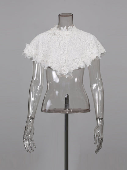 Black Midi Dress with White Lace Capelet Set - SISPELL