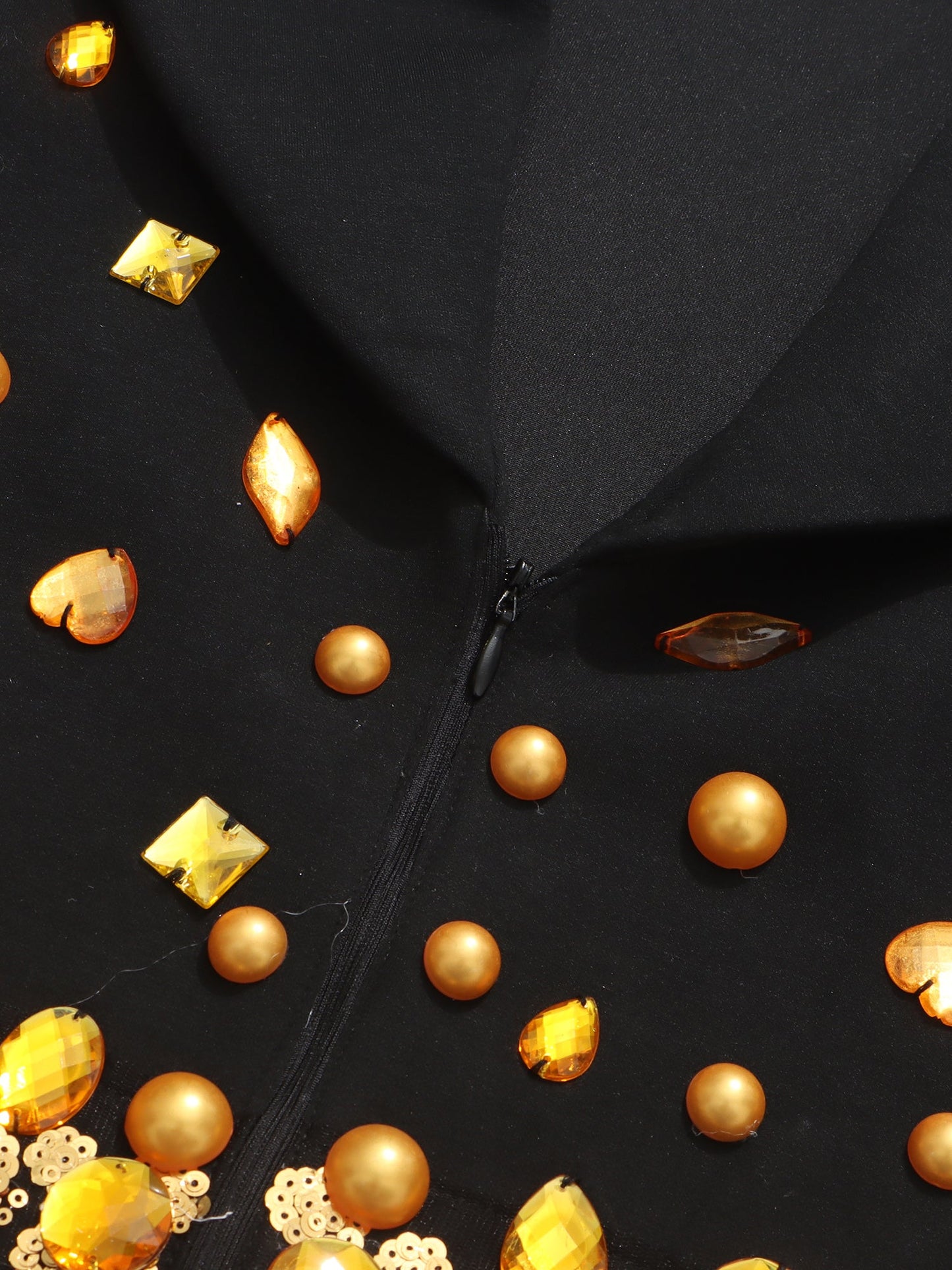 Black Mini Dress with Gold Rhinestone & Fringe Embellishments - SISPELL