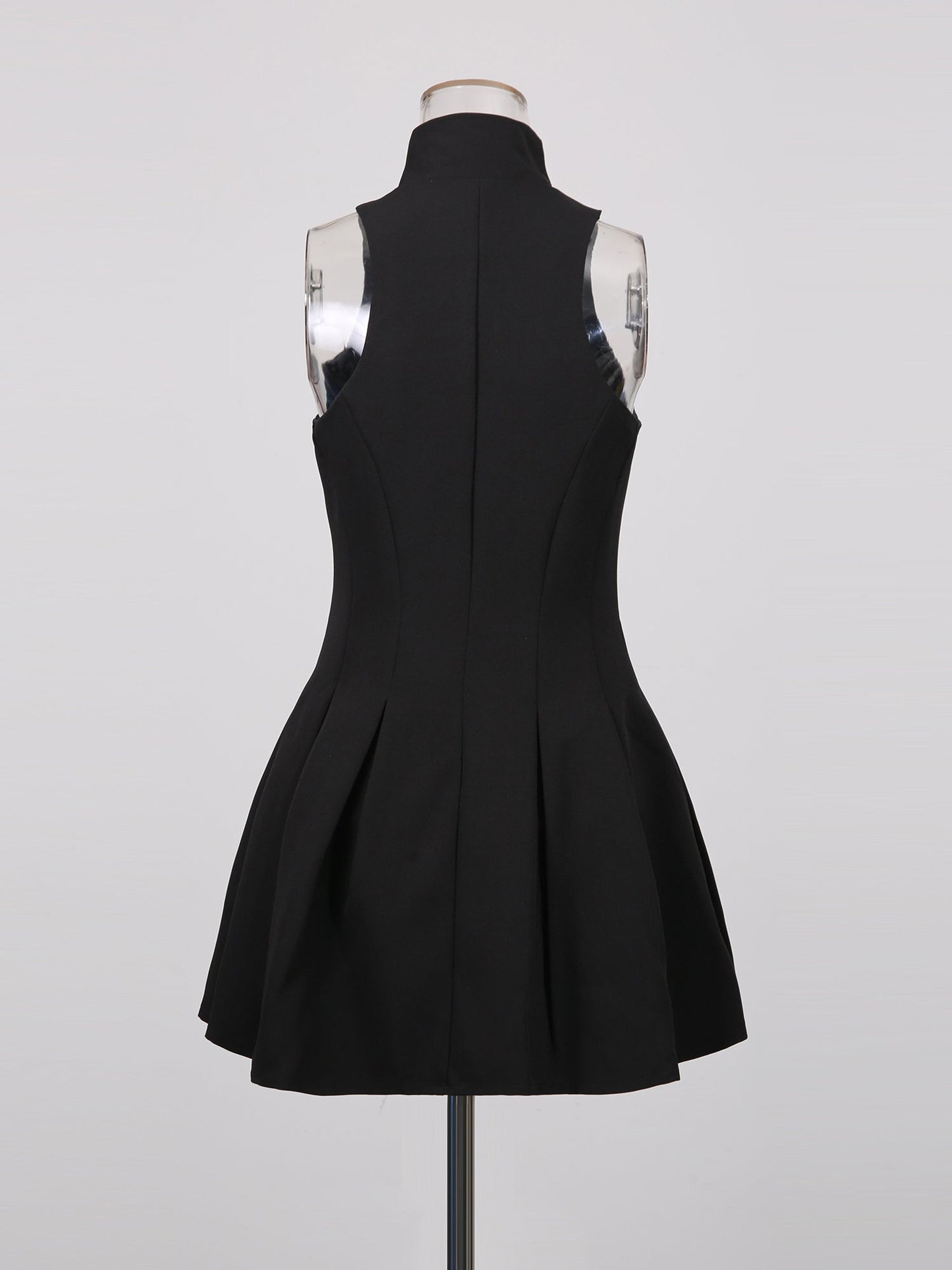 Black Mini Dress with Gold Zipper & High Neck - SISPELL