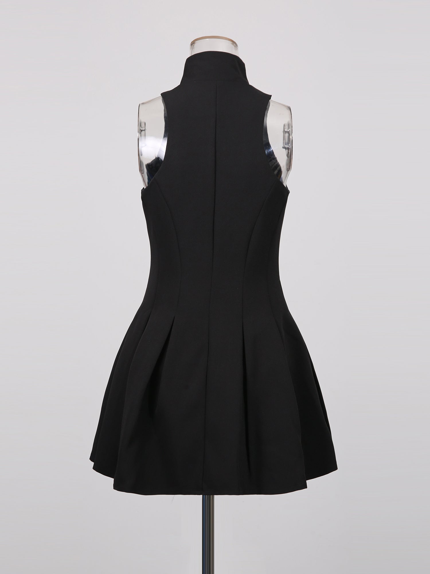 Black Mini Dress with Gold Zipper & High Neck - SISPELL