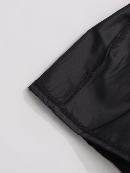 Black Mini Dress with Gold Zipper & High Neck - SISPELL