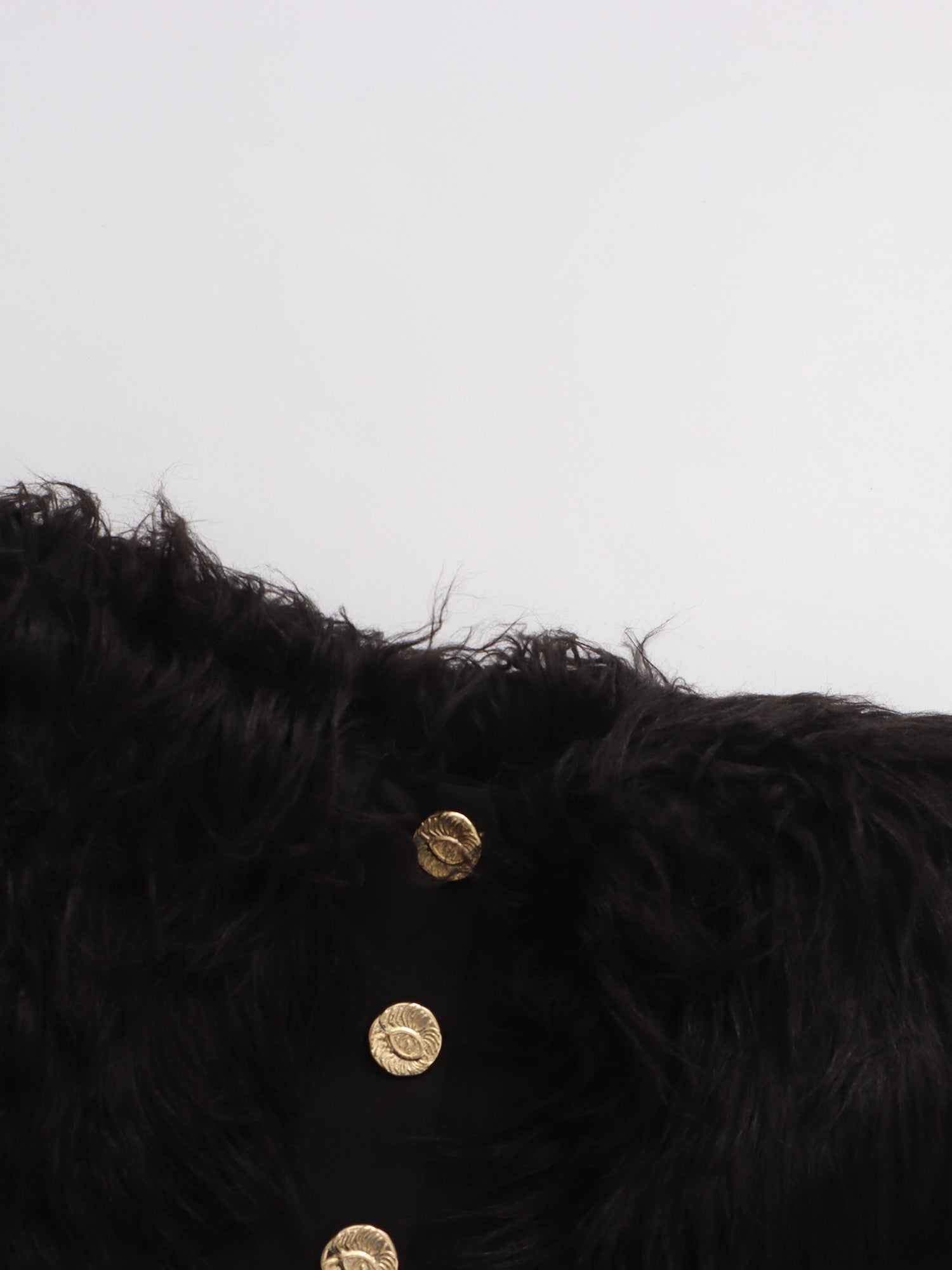 Black Off - Shoulder Feather - Trimmed Jacket with Gold Buttons - SISPELL