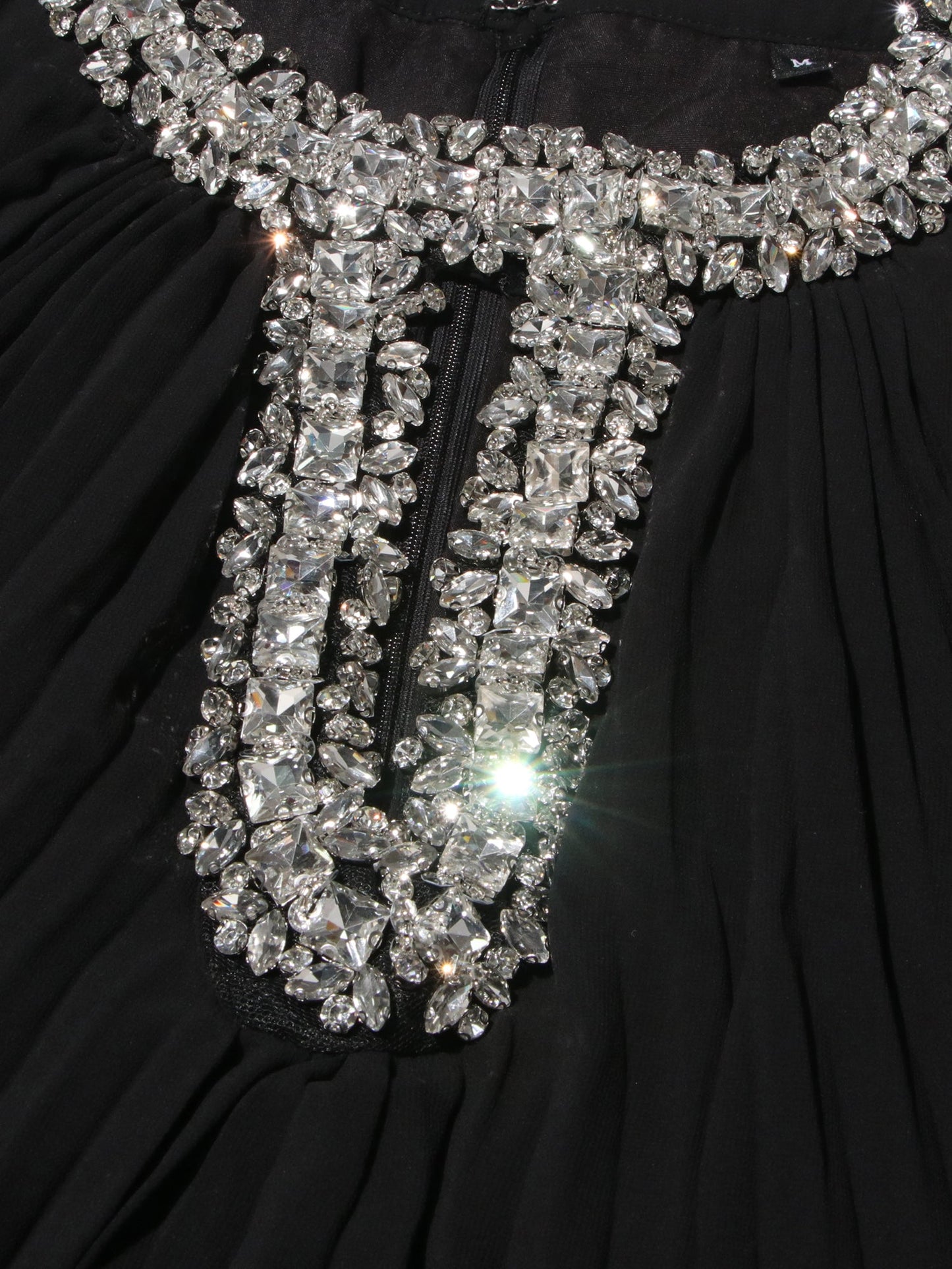 Black Pleated Maxi Dress with Crystal & Feather Details - SISPELL