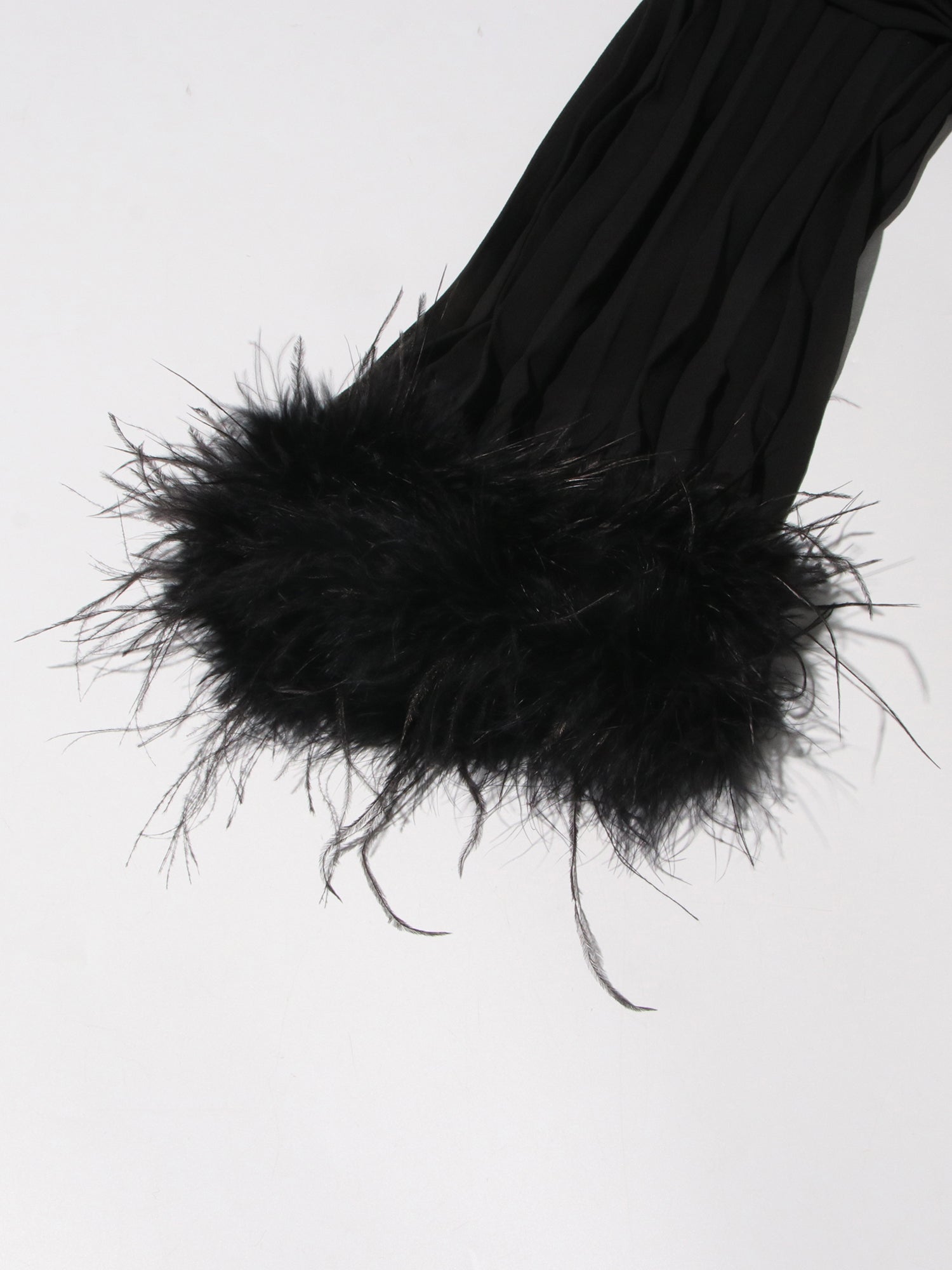 Black Pleated Maxi Dress with Crystal & Feather Details - SISPELL