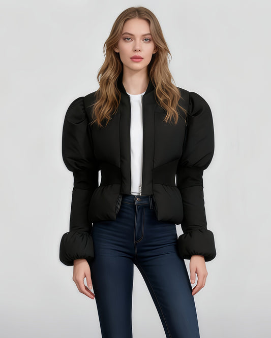 Black Puffy - Sleeve Cropped Puffer Jacket - SISPELL