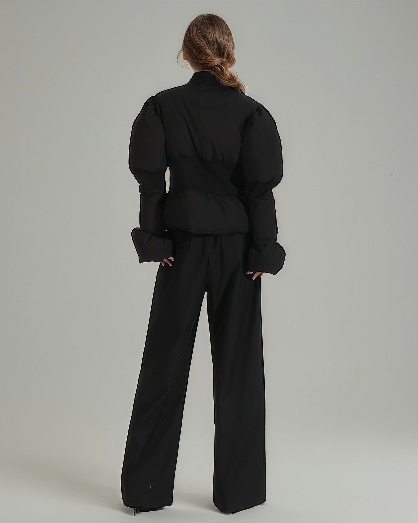 Black Puffy - Sleeve Cropped Puffer Jacket - SISPELL