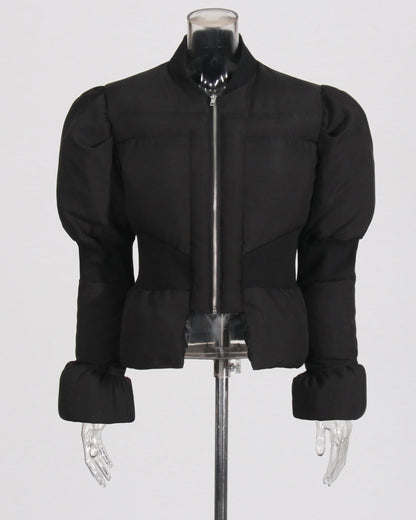 Black Puffy - Sleeve Cropped Puffer Jacket - SISPELL