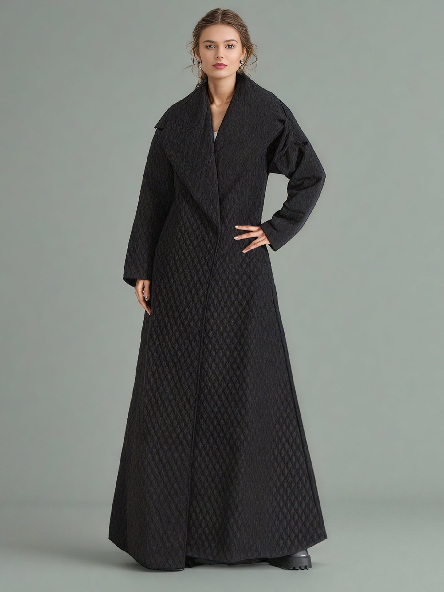 Black Quilted Long Trench Coat - SISPELL