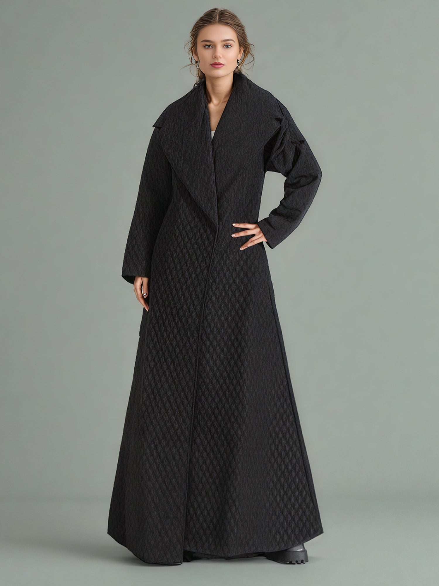 Black Quilted Long Trench Coat - SISPELL