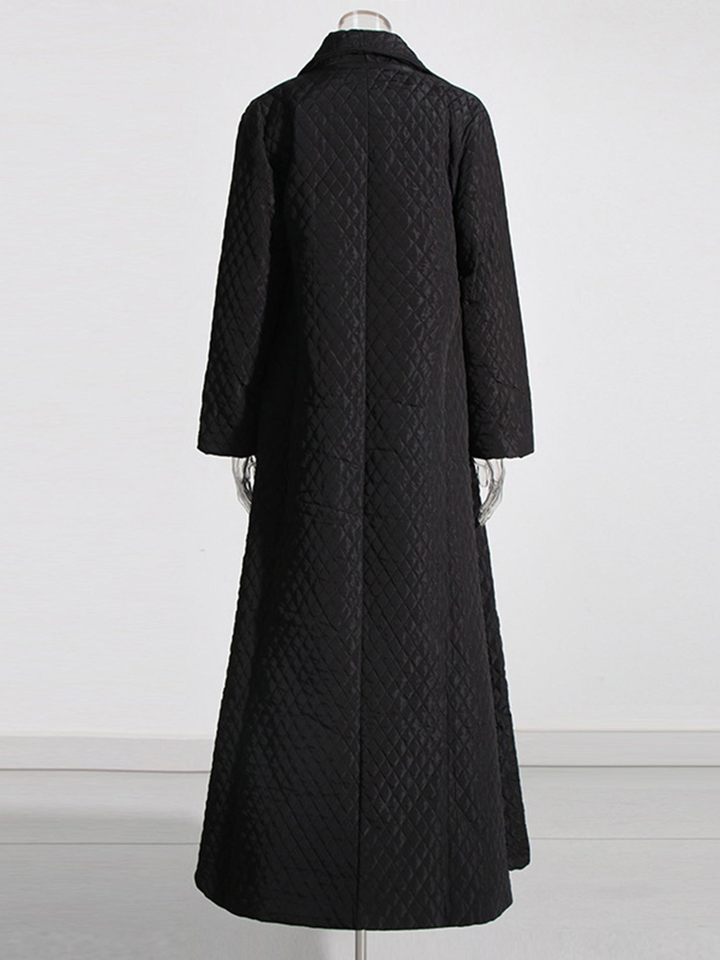 Black Quilted Long Trench Coat - SISPELL