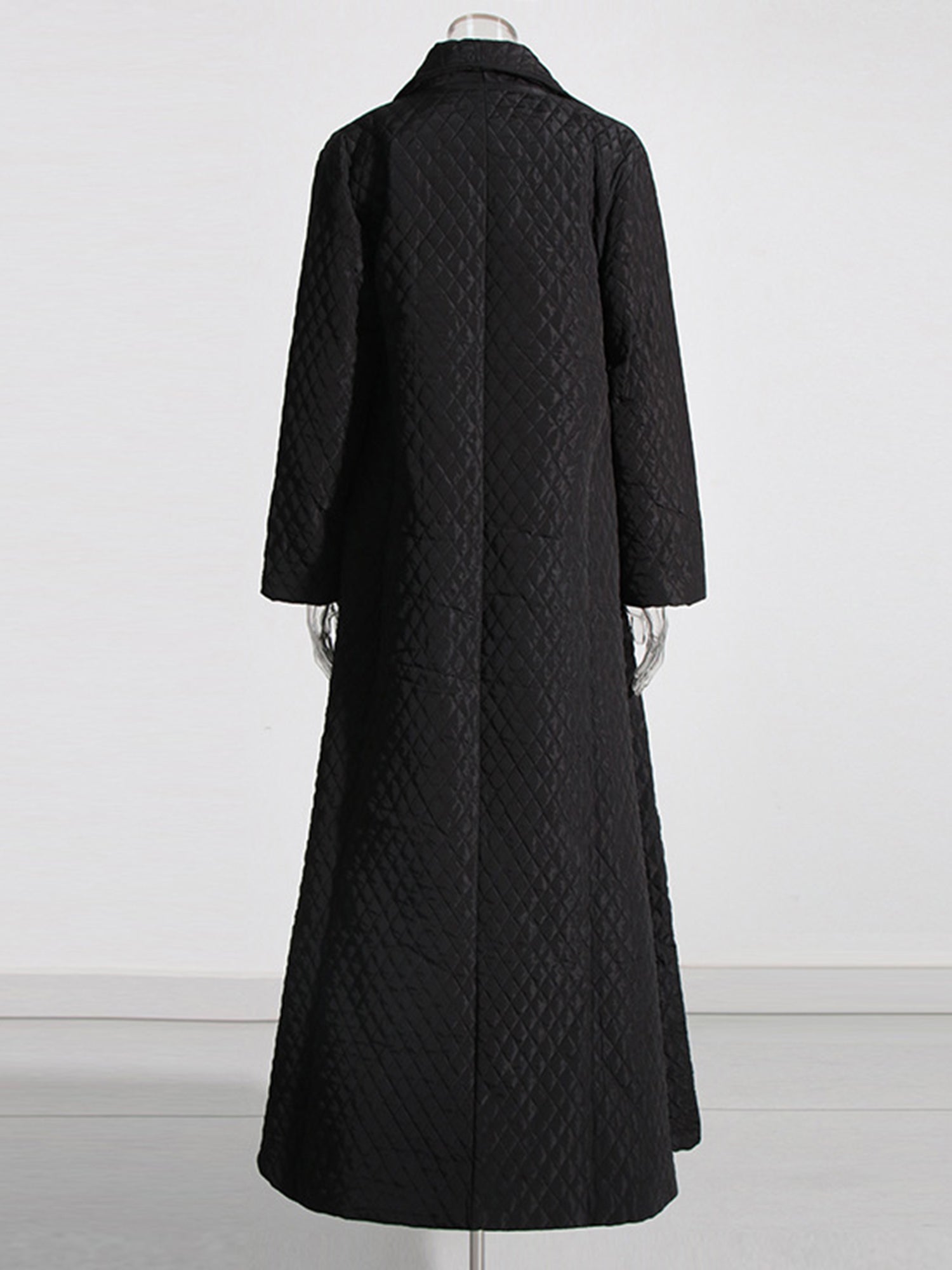 Black Quilted Long Trench Coat - SISPELL