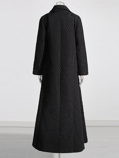 Black Quilted Long Trench Coat - SISPELL