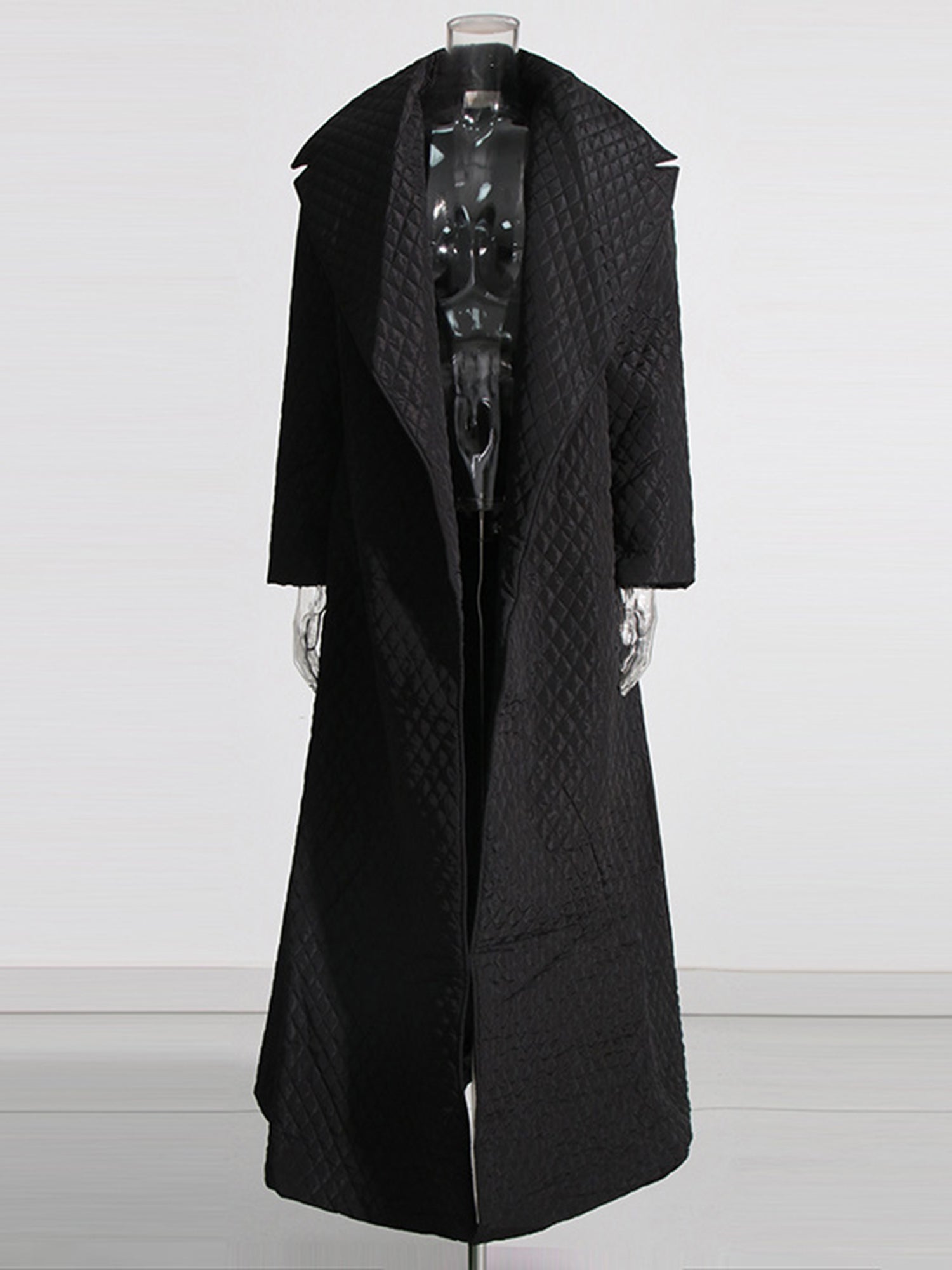 Black Quilted Long Trench Coat - SISPELL