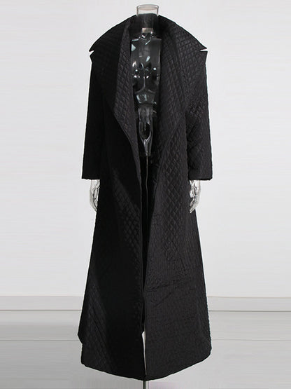 Black Quilted Long Trench Coat - SISPELL