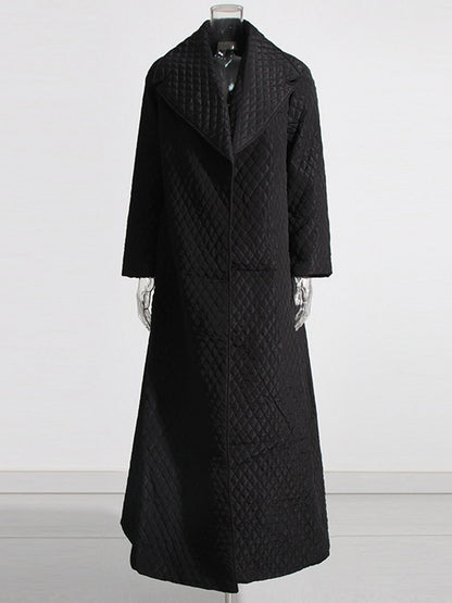 Black Quilted Long Trench Coat - SISPELL