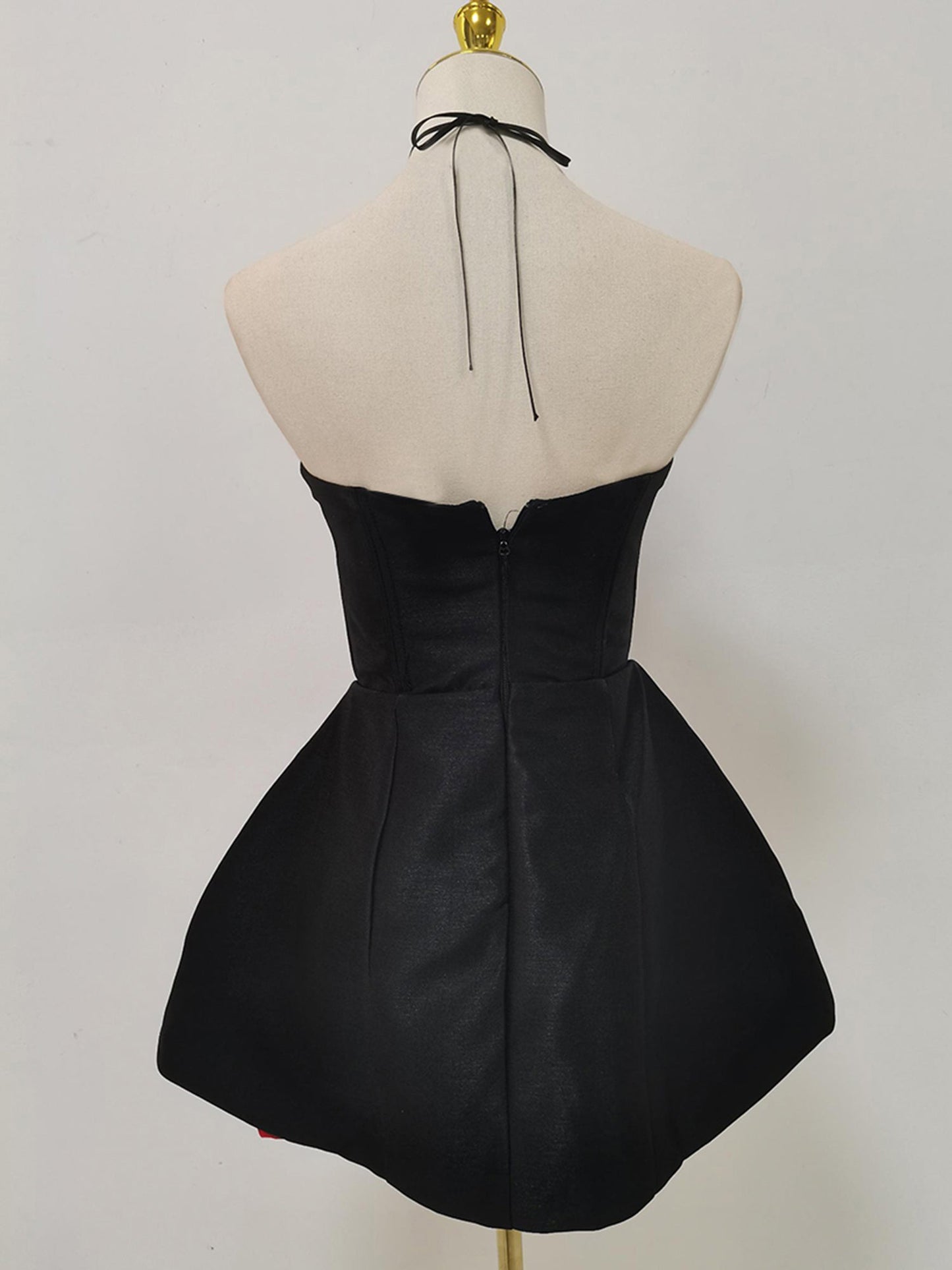 Black & Red Rose Appliqué Strapless Mini Dress - SISPELL