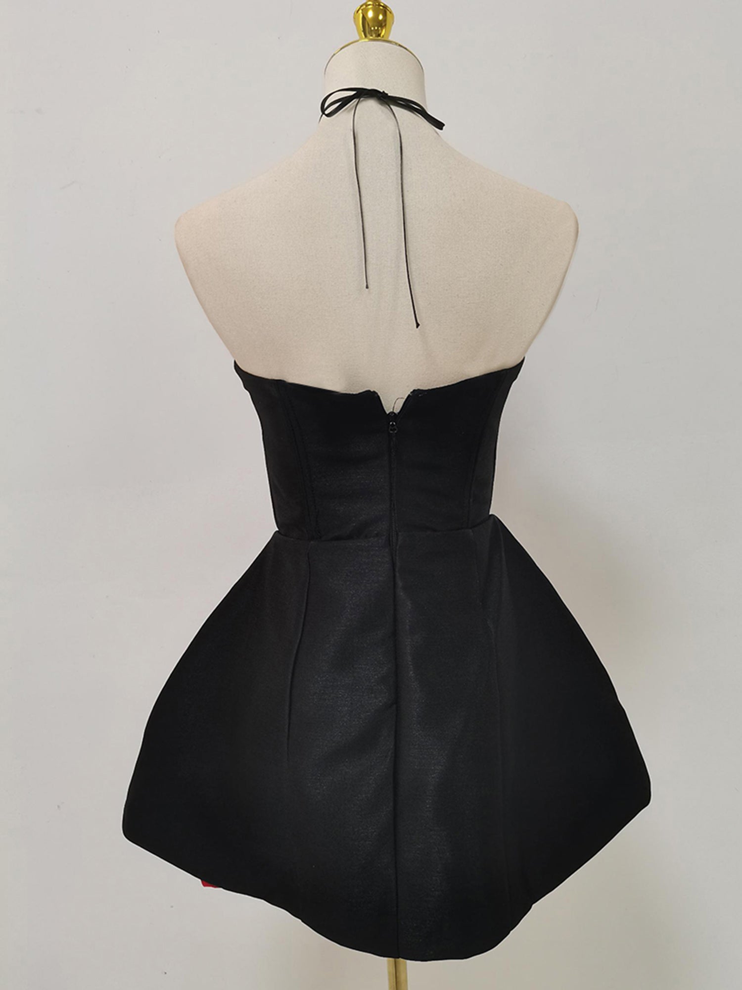 Black & Red Rose Appliqué Strapless Mini Dress - SISPELL