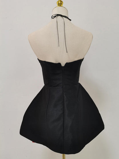 Black & Red Rose Appliqué Strapless Mini Dress - SISPELL